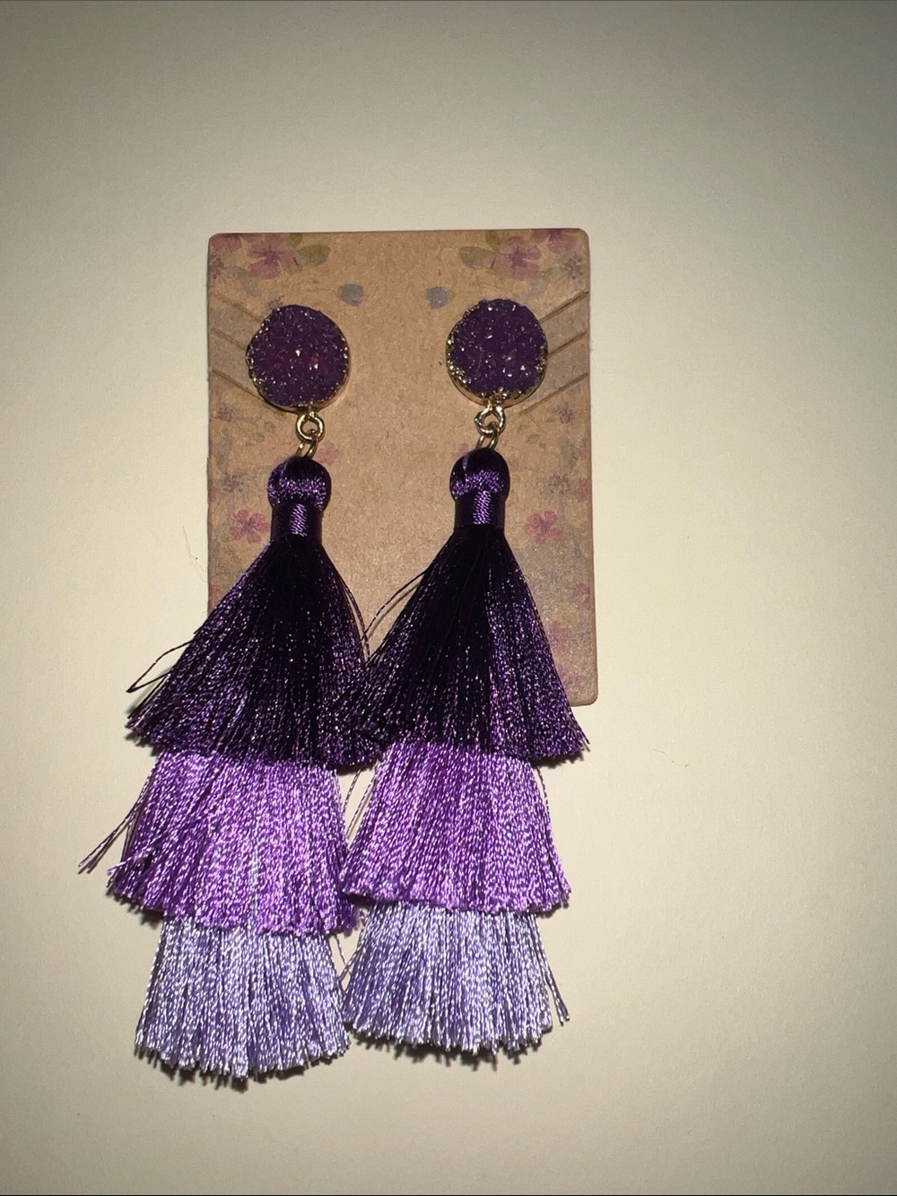 Source Unknown Purple Gradient Tiered Tassel Drop Earrings